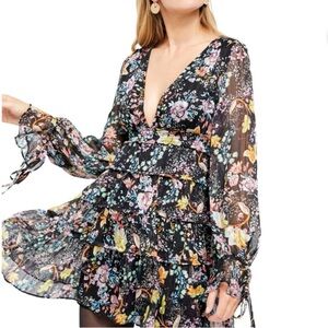 Free People Black long sleeve Floral dress size S